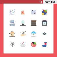 Pictogram Set of 16 Simple Flat Colors of ebook online calender statistics chart Editable Pack of Creative Vector Design Elements