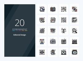 20 icono lleno de línea de diseño editorial para presentación vector