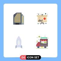 Universal Icon Symbols Group of 4 Modern Flat Icons of apartment speedup chart information travel Editable Vector Design Elements