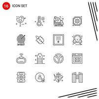 Pictogram Set of 16 Simple Outlines of goal aim delivery web setting Editable Vector Design Elements