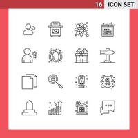 paquete de 16 signos y símbolos de contornos modernos para medios de impresión web, como la decoración de otoño, los mejores elementos de diseño de vectores editables de estructura alámbrica
