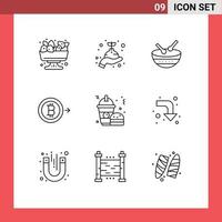 Outline Pack of 9 Universal Symbols of burger fast food drum send bitcoin Editable Vector Design Elements