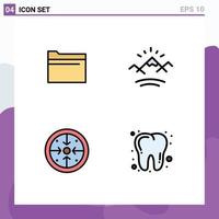 Set of 4 Commercial Filledline Flat Colors pack for folder goals storage sun operation Editable Vector Design Elements