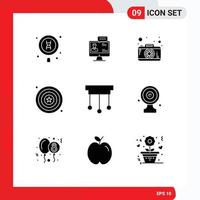 Modern Set of 9 Solid Glyphs Pictograph of shield day dialog celebration camera Editable Vector Design Elements