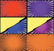 Comic book colorful frames background with halftone rays radial and dotted effects pop art style vector