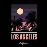 gráfico de camiseta con los ángeles, california. ventana con obturador y puesta de sol en el cielo degradado. palmeras de la playa. vinatge 80s outrun design.clothin, indumentaria, gráfico textil. vector