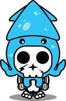 ilustración vectorial del personaje de dibujos animados del traje de la mascota animal hombre calamar cráneo lindo vector