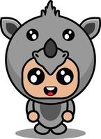personaje de dibujos animados ilustración vectorial de lindo traje de mascota animal rinoceronte vector