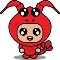 cartoon character vector illustration of cute lobster animal mascot costume