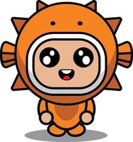 cartoon character vector illustration of cute fugu animal mascot costume