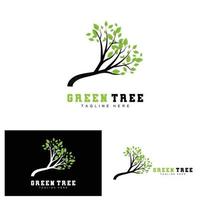 Green Tree Logo Design, Bonsai Tree Logo Illustration, Leaf And Wood Vector