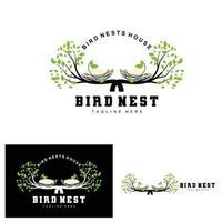 Bird's Nest Logo Design, Bird House Vector For Eggs, Bird Tree Logo Illustration