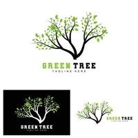 Green Tree Logo Design, Bonsai Tree Logo Illustration, Leaf And Wood Vector