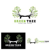 Green Tree Logo Design, Bonsai Tree Logo Illustration, Leaf And Wood Vector