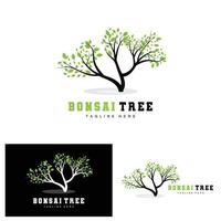 diseño de logotipo de árbol verde, ilustración de logotipo de árbol bonsai, vector de hoja y madera