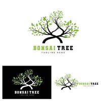 Green Tree Logo Design, Bonsai Tree Logo Illustration, Leaf And Wood Vector