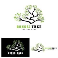 Green Tree Logo Design, Bonsai Tree Logo Illustration, Leaf And Wood Vector