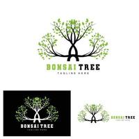 Green Tree Logo Design, Bonsai Tree Logo Illustration, Leaf And Wood Vector