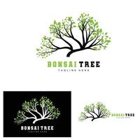 Green Tree Logo Design, Bonsai Tree Logo Illustration, Leaf And Wood Vector