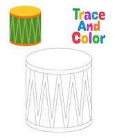 Drum tracing worksheet for kids vector