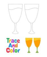 Champagne Glasses tracing worksheet for kids vector