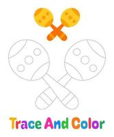 Maracas tracing worksheet for kids vector