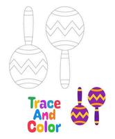 Maracas tracing worksheet for kids vector