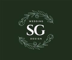 colección de logotipos de monograma de boda con letras iniciales sg, plantillas minimalistas y florales modernas dibujadas a mano para tarjetas de invitación, guardar la fecha, identidad elegante para restaurante, boutique, café en vector