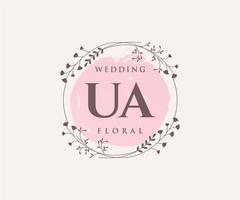 UA Initials letter Wedding monogram logos template, hand drawn modern minimalistic and floral templates for Invitation cards, Save the Date, elegant identity. vector