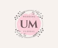 UM Initials letter Wedding monogram logos template, hand drawn modern minimalistic and floral templates for Invitation cards, Save the Date, elegant identity. vector