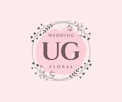 UG Initials letter Wedding monogram logos template, hand drawn modern minimalistic and floral templates for Invitation cards, Save the Date, elegant identity. vector