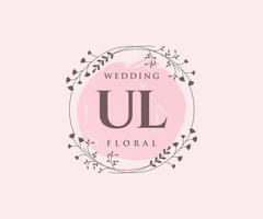UL Initials letter Wedding monogram logos template, hand drawn modern minimalistic and floral templates for Invitation cards, Save the Date, elegant identity. vector
