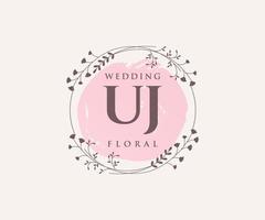 UJ Initials letter Wedding monogram logos template, hand drawn modern minimalistic and floral templates for Invitation cards, Save the Date, elegant identity. vector