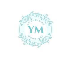 YM Initials letter Wedding monogram logos template, hand drawn modern minimalistic and floral templates for Invitation cards, Save the Date, elegant identity. vector