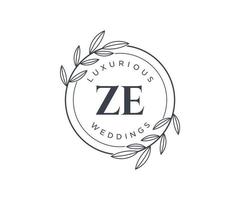 ZE Initials letter Wedding monogram logos template, hand drawn modern minimalistic and floral templates for Invitation cards, Save the Date, elegant identity. vector