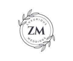 ZM Initials letter Wedding monogram logos template, hand drawn modern minimalistic and floral templates for Invitation cards, Save the Date, elegant identity. vector