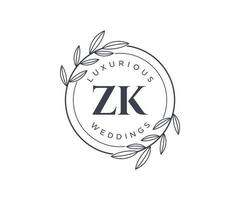 ZK Initials letter Wedding monogram logos template, hand drawn modern minimalistic and floral templates for Invitation cards, Save the Date, elegant identity. vector