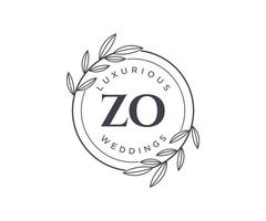 ZO Initials letter Wedding monogram logos template, hand drawn modern minimalistic and floral templates for Invitation cards, Save the Date, elegant identity. vector
