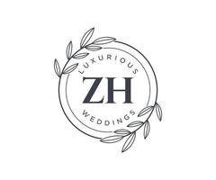 ZH Initials letter Wedding monogram logos template, hand drawn modern minimalistic and floral templates for Invitation cards, Save the Date, elegant identity. vector