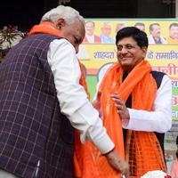 New Delhi, India - November 27 2022 - Piyush Goyal Cabinet Minister and core member of Bharatiya Janata Party BJP during a rally in support of BJP candidate ahead of MCD local body Elections 2022 photo