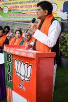 New Delhi, India - November 27 2022 - Piyush Goyal Cabinet Minister and core member of Bharatiya Janata Party BJP during a rally in support of BJP candidate ahead of MCD local body Elections 2022 photo