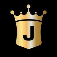 Letter J Crown and Shield Logo Vector Template with Luxury Concept Symbol