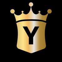 Letter Y Crown and Shield Logo Vector Template with Luxury Concept Symbol