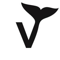 Letter V Whale Logo Design Template Vector Sign