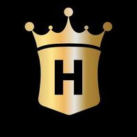 Letter H Crown and Shield Logo Vector Template with Luxury Concept Symbol