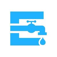 diseño de logotipo de letra e fontanero. plantilla de agua de plomería vector