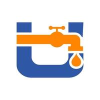 diseño del logotipo de letra u fontanero. plantilla de agua de plomería vector