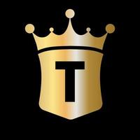 Letter T Crown and Shield Logo Vector Template with Luxury Concept Symbol