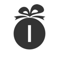 logotipo de la caja de regalo de la letra i. plantilla de elemento de logotipo de celebración de icono de caja de regalo vector