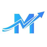 Letter M Financial Logo With Growth Arrow. Economy Logo Sign On Alphabet vector
